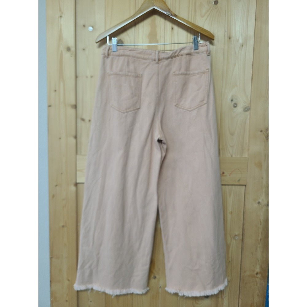 Umgee Wide Leg Pants Women Large Peach Pink Raw Hem High Rise Denim - Picture 3 of 11